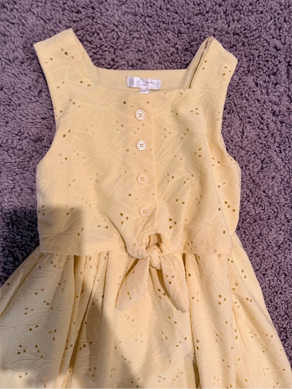 Tahari Yellow Eyelet Tie-Front Sundress